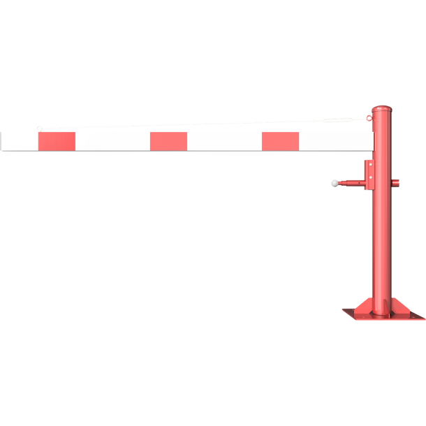 Swing barrier | with pull rope reinforcement | to be fixed by plugs, hot-dip galvanized and red coated with white reflecting rings | Barrier arm length: 1500 mm | for padlock